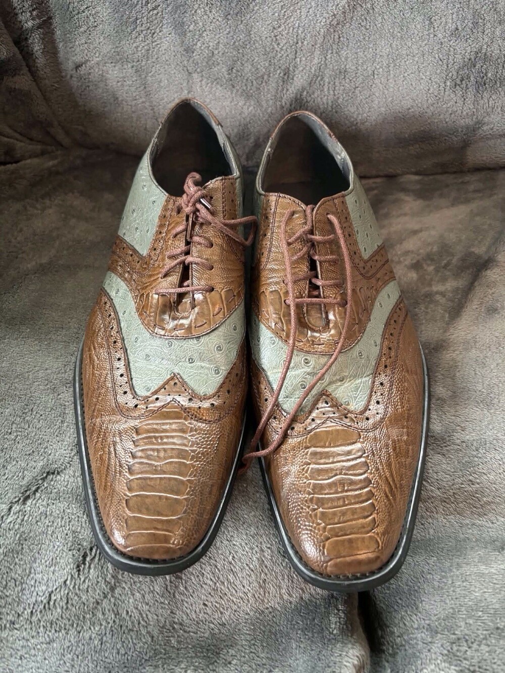 Fortino Landi Mens 13 Brown Green Wingtip Spectator Dress Shoes Lace Up Oxford